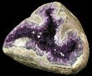 Deep Purple Amethyst Geode with Calcite - Top Quality #50065-2